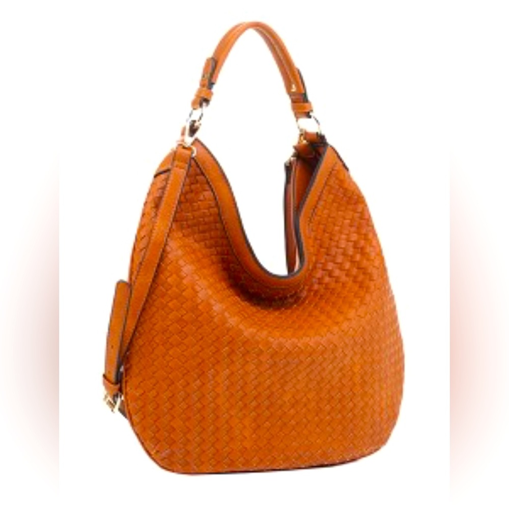 Woven Front Single Strap 2-Way Hobo Brown